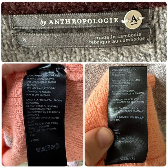 By Anthropologie Colorblock Soft Knit V-Neck Sweater in Grey/Peach/Purple - Smal - Picture 4 of 5